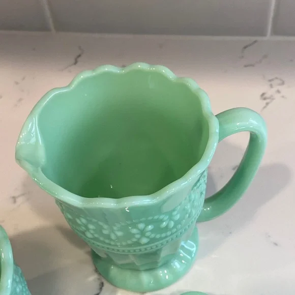 Pioneer Woman Mint Green Glass Butter Dish Creamer Sugar Set - Picture 8 of 16